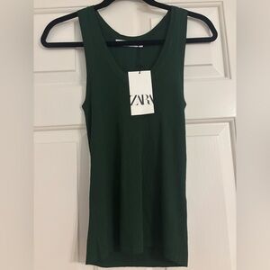 NWT ZARA Basic Knit Ribbed Top Tank 3471/015/501 Green Medium